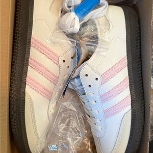 Adidas Samba White and Pink Striped Shoes